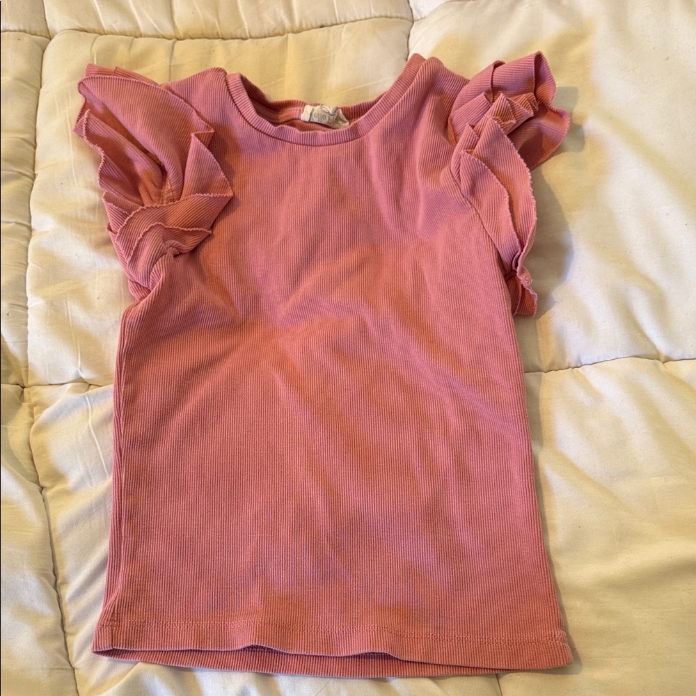 Charming Pink Ruffle Sleeve Kids Tee